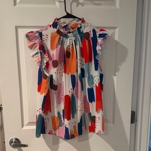 Vibrant Multicolor Ruffle Sleeve Blouse